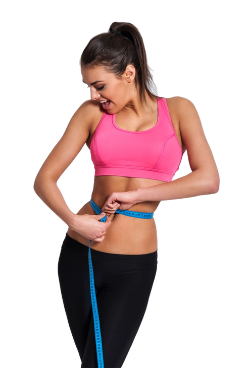 Fit woman measuring her waist